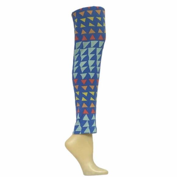 LulaRoe  Tall & Curvy Light Blue Multicolor Triangle Geometric Print Leggings - Picture 1 of 12